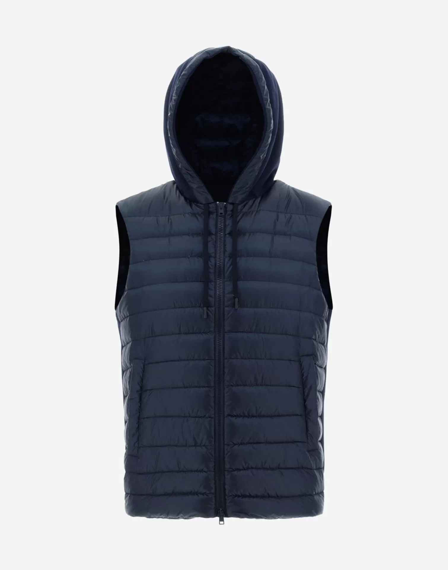 Herno Doudounes Courtes>Waistcoat In Nylon Ultralight & Fleece Navy Blue