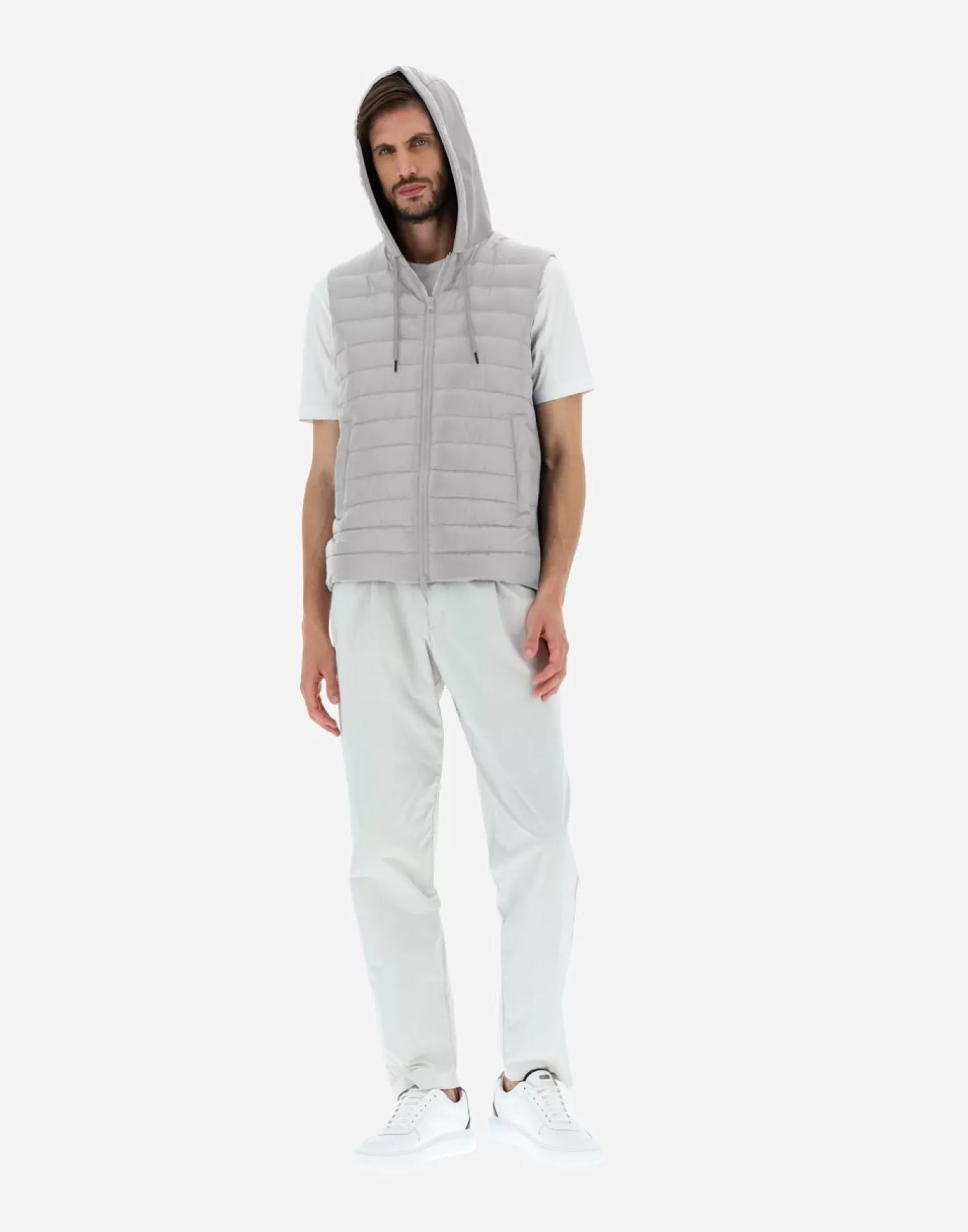 Herno Doudounes Courtes>Waistcoat In Nylon Ultralight & Fleece Light Grey