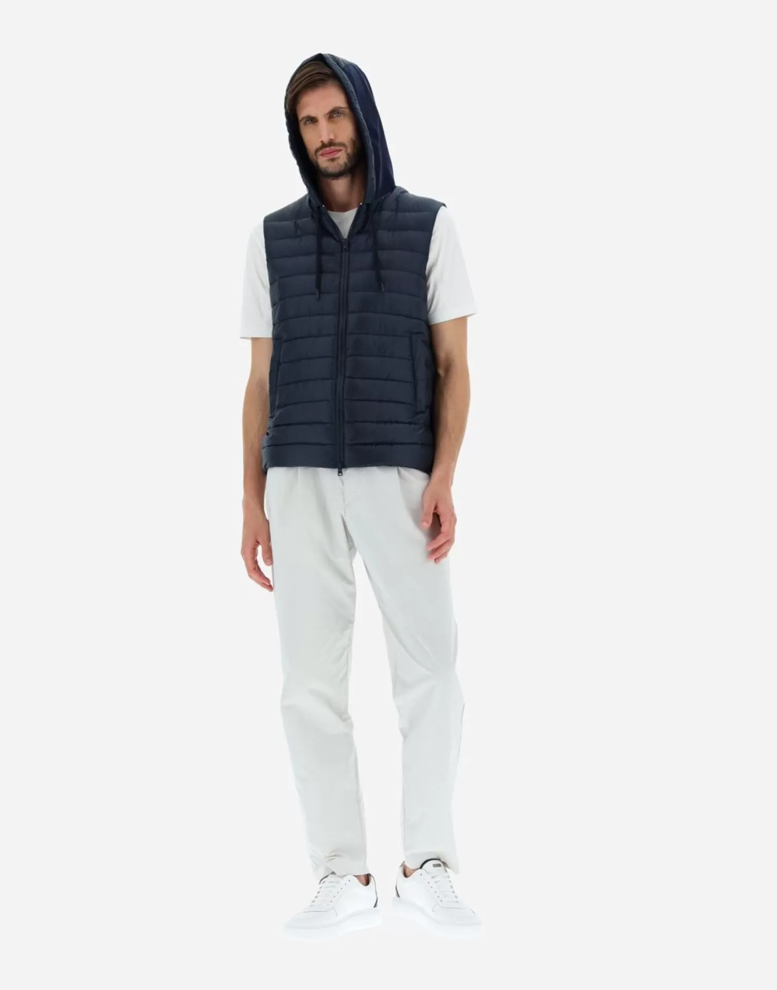 Herno Doudounes Courtes>Waistcoat In Nylon Ultralight & Fleece Navy Blue