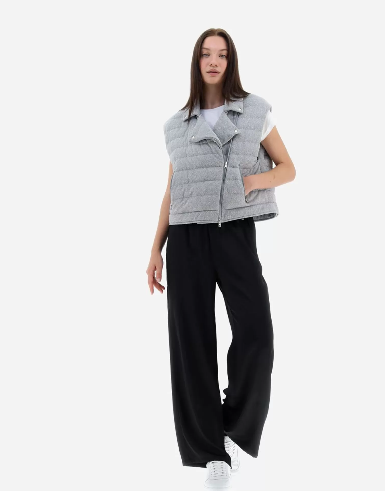 Herno Doudounes Courtes>Waistcoat In Shiny Rock Grey Pearl