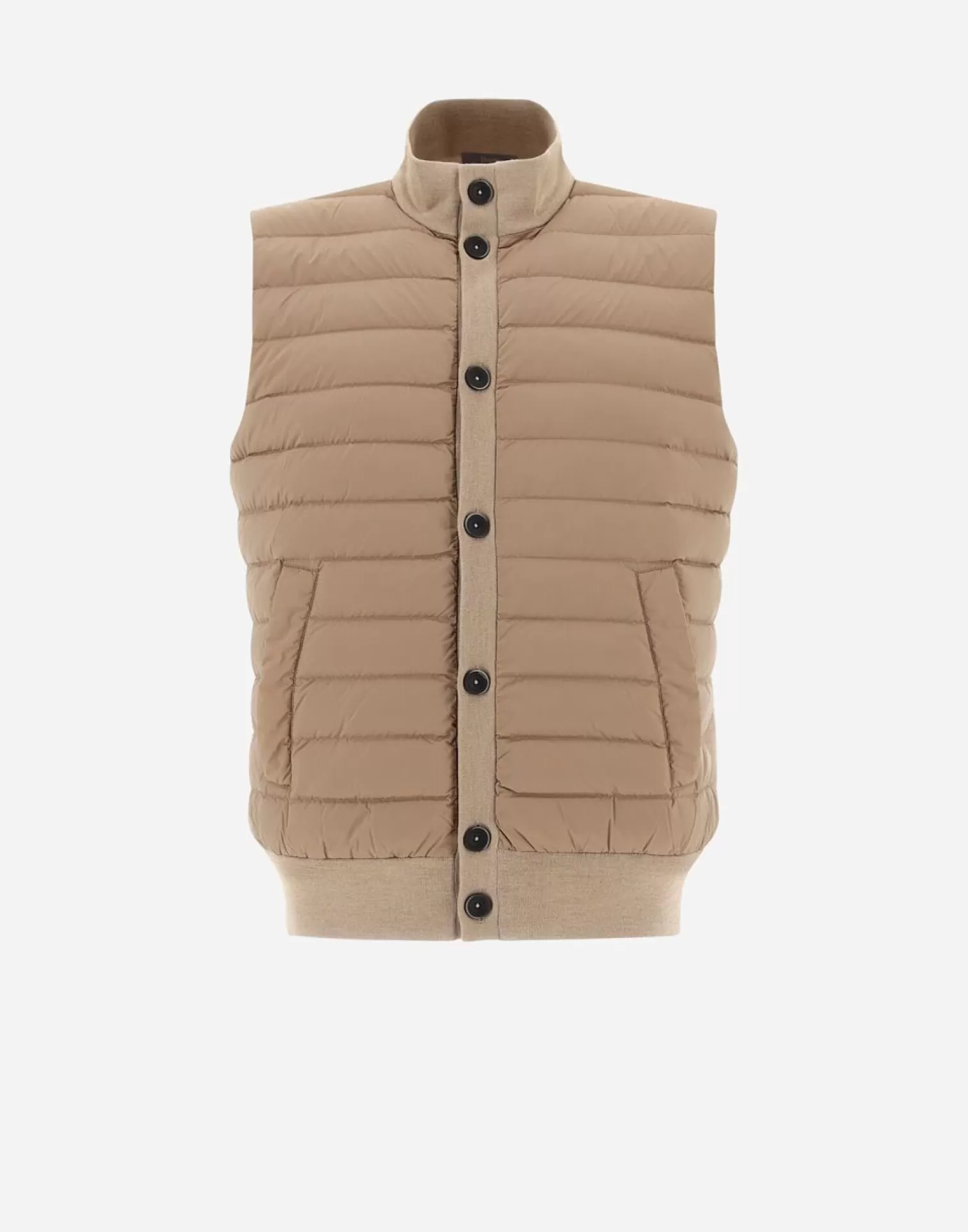 Herno Vestes>Waistcoat In Silk Wool & Nuage Camel/White