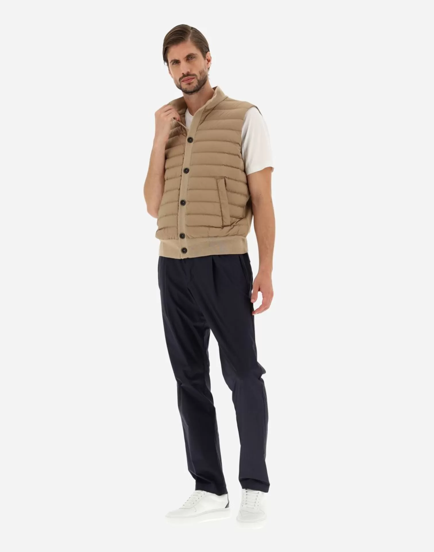 Herno Vestes>Waistcoat In Silk Wool & Nuage Camel/White